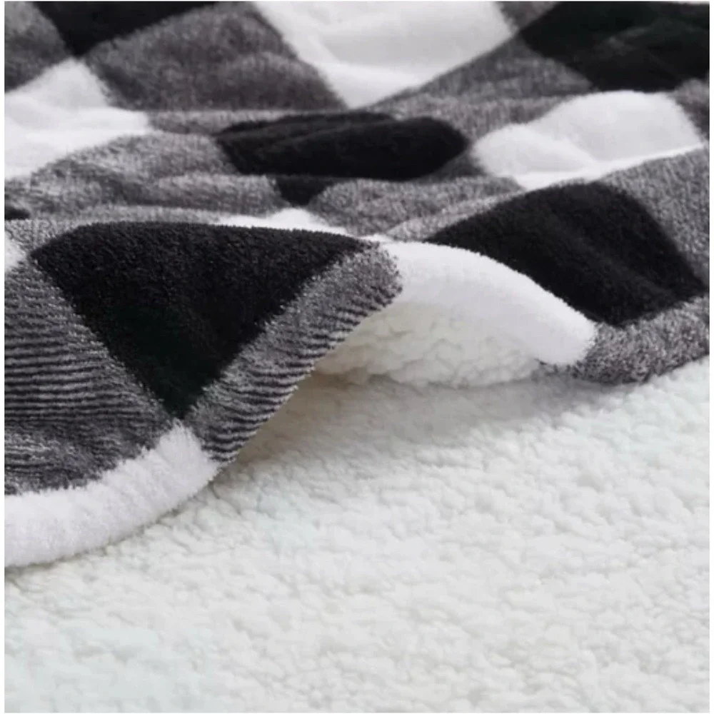 Cuddl Duds Plush Heated Throw Blanket Black White‎ Buffalo Check Hygge Farmhouse